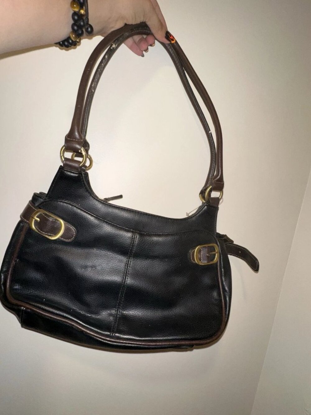 Black Faux Leather Shoulder Bag, Unused, Mint Condition